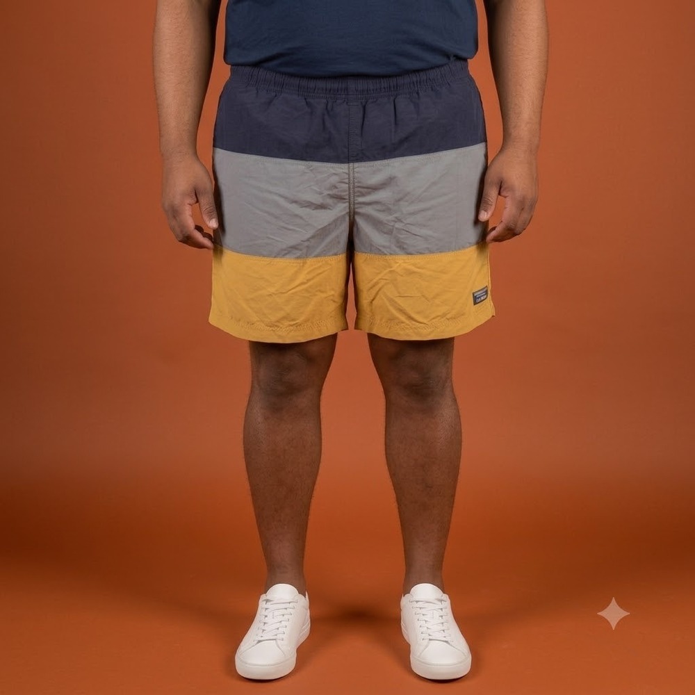 L.L. Bean Supplex Nylon Shorts Mens XL Colorblock Navy Grey Yellow Baggy EUC